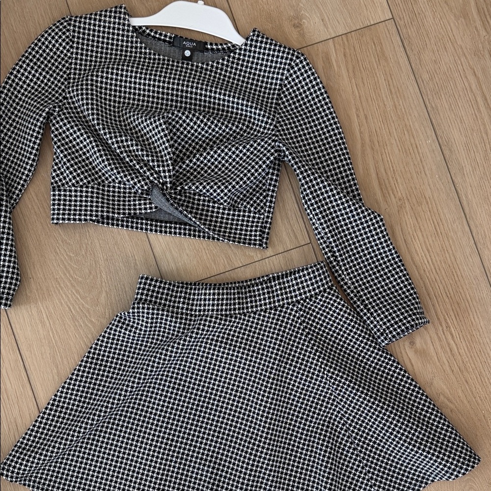 Aqua Black & White Houndstooth Crop Top and A-Line Skirt Set